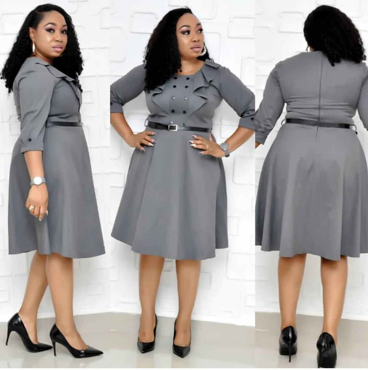 Осень зима Африка женское модное платье миди с оборками на пуговицах Ol сексуальное Клубное повседневное плиссированное платье с поясом облегающее платье
