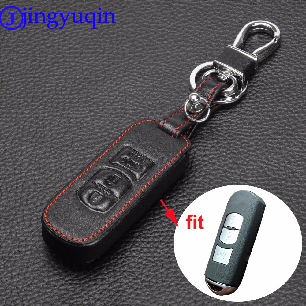 jingyuqin Remote 3 Buttons Genuine Leather Car Key Bag Holder Case