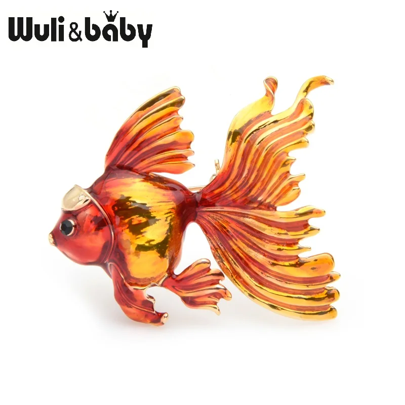 red Wuli& baby, 3 цвета, брошки «Золотая рыбка», женская, синяя, красная, оранжевая, эмалированная Рыбка, брошь для банкета, булавки, подарки для мам - Окраска металла: red
