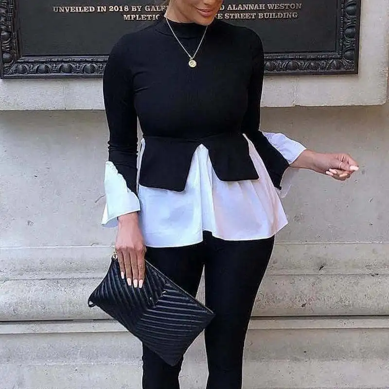 

Layered Contrast Long Sleeve Top Women Top Blouse