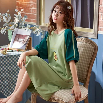 

Summer Girl Cotton Short-sleeved Nightdress Sweet Lady Cartoon Avocado Printing Can Be Worn Outside The Home Dress