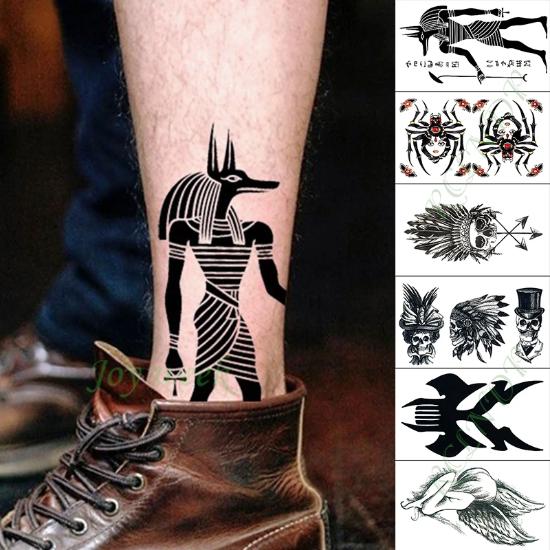

Waterproof Temporary Tattoo Sticker Egypt Anubis Death Dangerous Wolf Dog Tatto Flash Tatoo Fake Tattoos for Kids Men Women