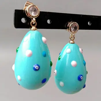 

Blue Red Champagne White Sea Shell Pearl Teardrop Enamel Cz Dangle Cz Pave Stud Earrings