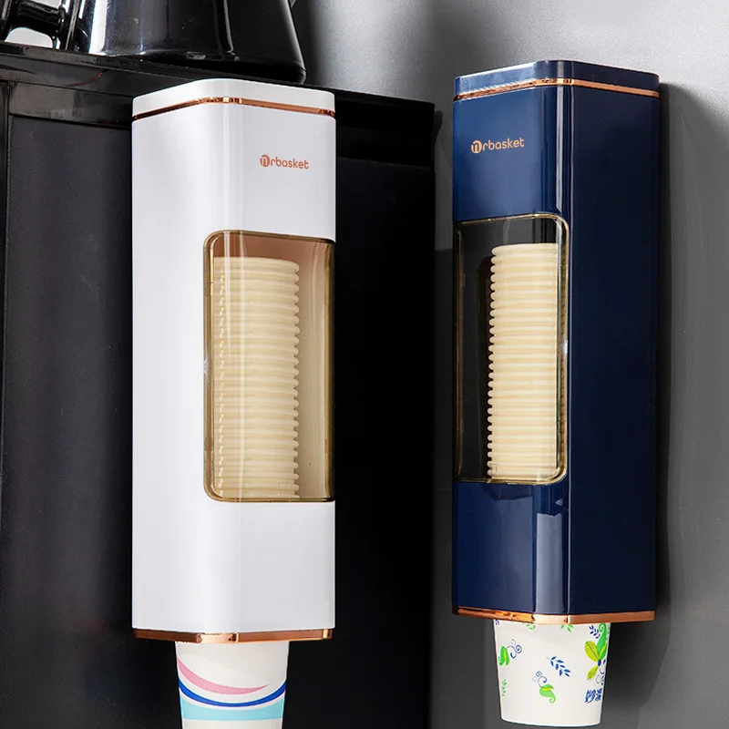 Gold plated disposable cup picker paper cup holder mug automatic picker no hole punch wall mounted water dispenser shelf