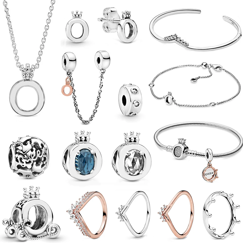 100% 925 silver sterling (pre-sales fall) scintillating crown charm frizzy ring bolt earrings prisoner safety chain bracelet |