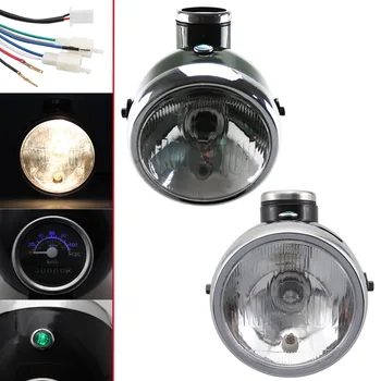 

Retro 6" Motorcycle Headlight Headlamp w/ Speedometer Odometer Meter Hi&Lo Beam Halogen Bulb for Honda Monkey Cafe Racer Bobber