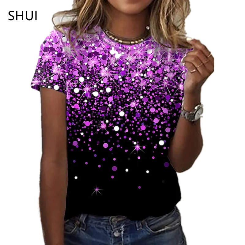NEW SUMMER Fashion Casual Wear Women's Round Loose Shirt Bachelorette Party T-shirt Female Harajuku Polka Dot Star Decoration NEW SUMMER Fashion Casual Wear Women's Round Loose Shirt Bachelorette Party T-shirt Female Harajuku Polka Dot Star Decoration