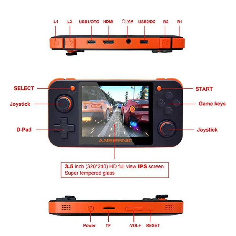  Original ANBERNIC Retro juego RG350 consola portátil de videojuegos Mini 64 Bit 35 pulgadas pantall