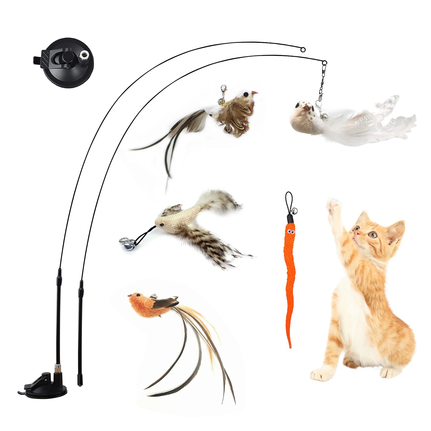 Simulation Bird Interactive Cat Toy with Super Suction Cup Funny Feather for Kitten Play Chase Exercise Supplies | Дом и сад