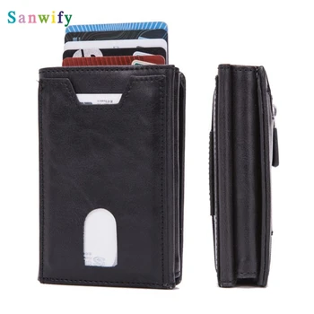 

New Credit Card Holder Antitheft Men Trifold Mini Card Wallets Money Bag Vintage Id Bank Card Case Coin Purse Zipper