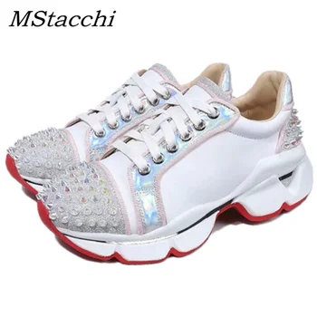

MStacchi 2020 Women Lace-Up Sneakers Shoes Woman Genuine Leather Rivet Femme Thick Bottom Shoes Comfortable Creepers Daddy Shoes