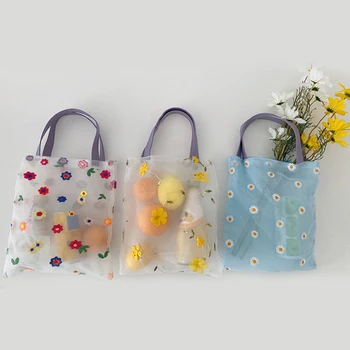 

Women's Handbag Flower Embroidery Ladies Shoulder Shopping Bag Girl Portable Shopping Tote Pouch Color Flower