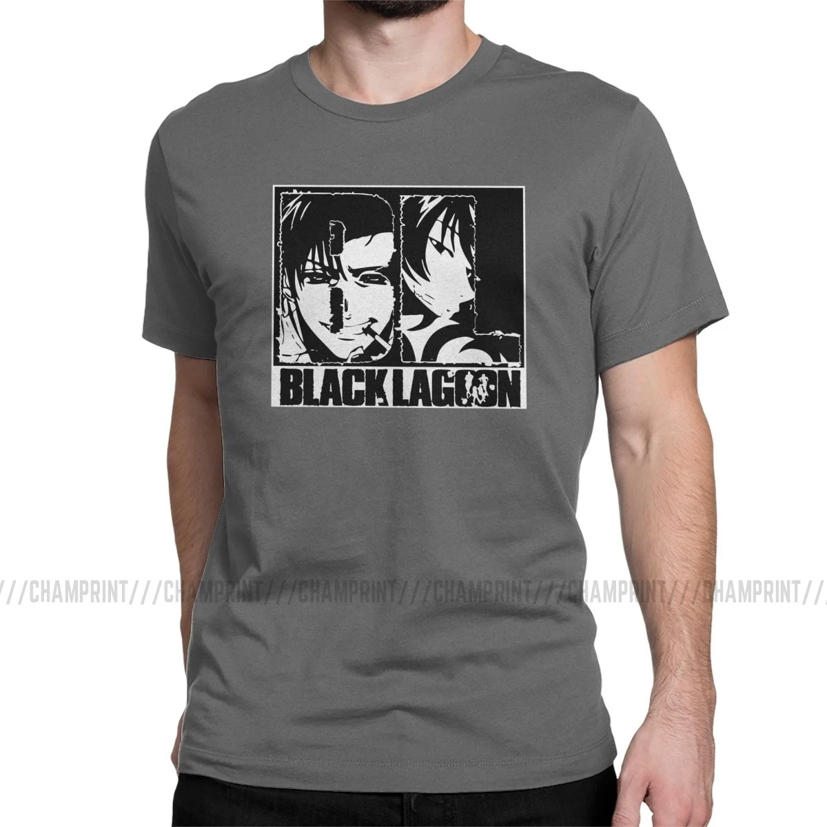 Мужские футболки BL Black Lagoon Revy аниме, одежда из чистого хлопка, Забавные футболки с коротким рукавом и круглым вырезом, футболки с идеей подарка - Цвет: Темно-серый