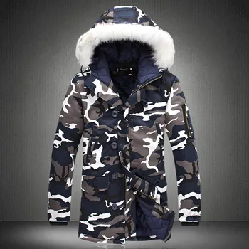 

Hot Selling Men Camouflage Hooded Coats Camo Casual Parkas Outerwear Faux Fur Collar Warm Jacket -B5