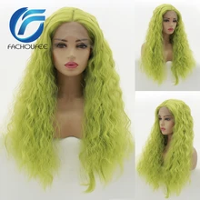 FACHOUFEE трава зеленые синтетические волосы на кружеве парики для женщин длинные глубокие кудрявые части парики с естественной линией волос