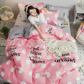 

Denim Quilt Cover College Students Dormitory Beddings Three-Piece Set Girl Heart Single Bedding Set Beddings Full