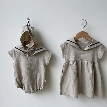 

MILANCEL baby bodysuit little sisiter's bodysuits salior collar big sister dress linen baby outfit