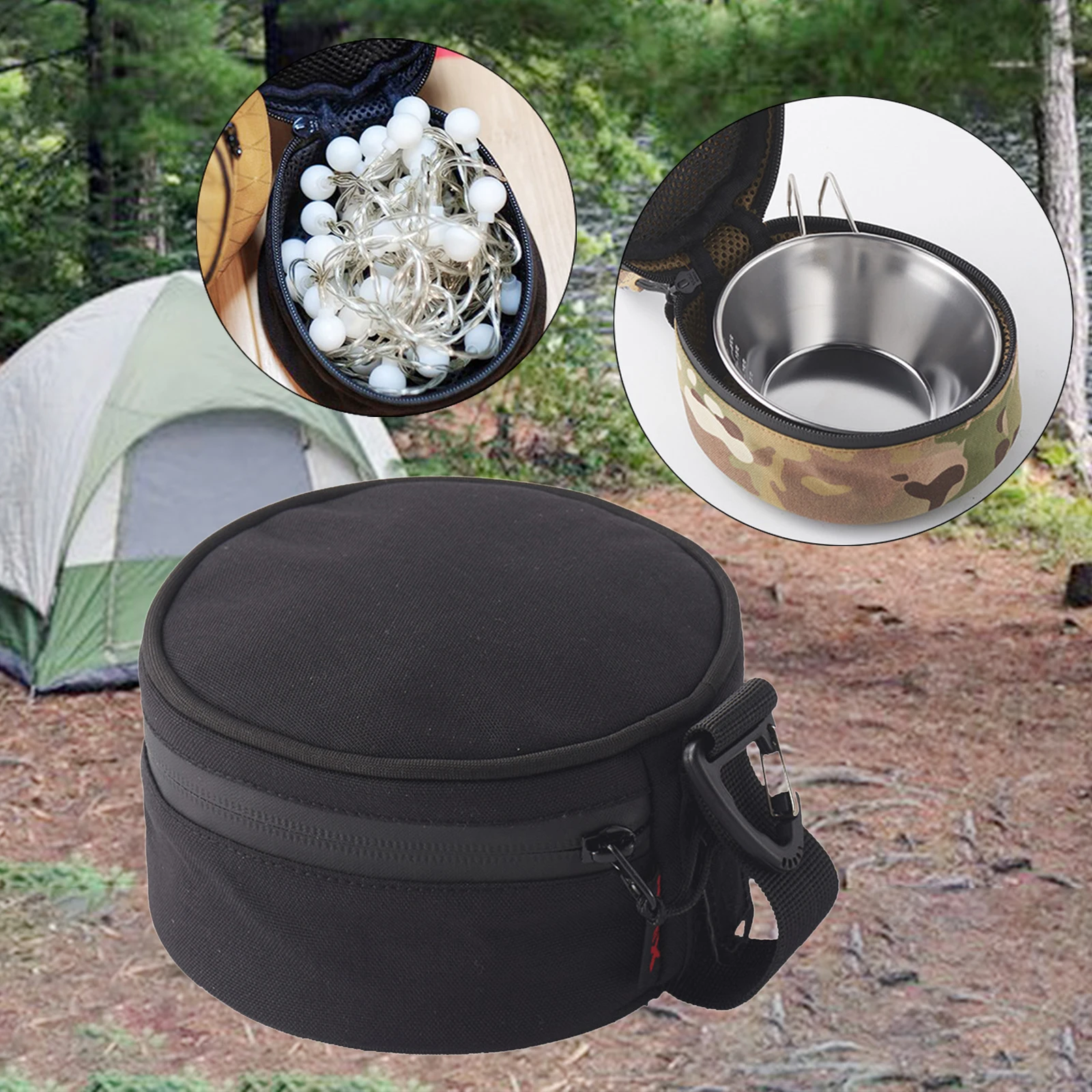 Storage Bag Cup Storage Bag Hand-Held Waterproof Barbecue Tableware with Hooks Holder Carrier for Backpacking Camping Hiking BBQ Tools