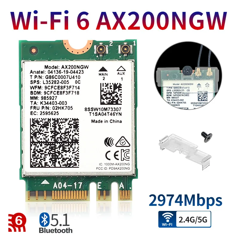 wireless adapter card Wireless Wi-Fi 6E Intel AX210 Dual Band WiFi 6 AX200 3000Mbps Desktop Kit BT5.2 Wifi Card 802.11AX 2.4G/5G/6Ghz AX210NGW Adapter wifi adapter for desktop Network Cards