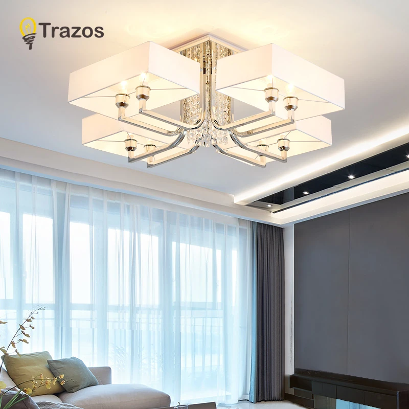 

TRAZOS Modern LED ceiling lights Cloth lampshade K9 crystal light For Living Room Bedroom Fixture Indoor Home Decorative