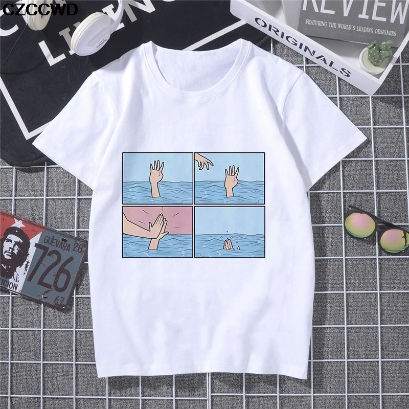 2019 New Summer Harajuku Aesthetic Kawaii Ulzzang Spoof Funny Print Women Tops Korean Style Vintage Vogue Leisure O-Neck T-shirt