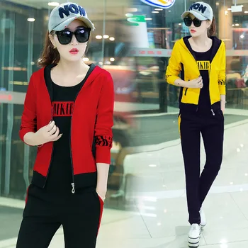 

Autumn Slim Fit Show Slender Sleeve Sweater Big Code Three-piece Set Leisure Sports Suit Female