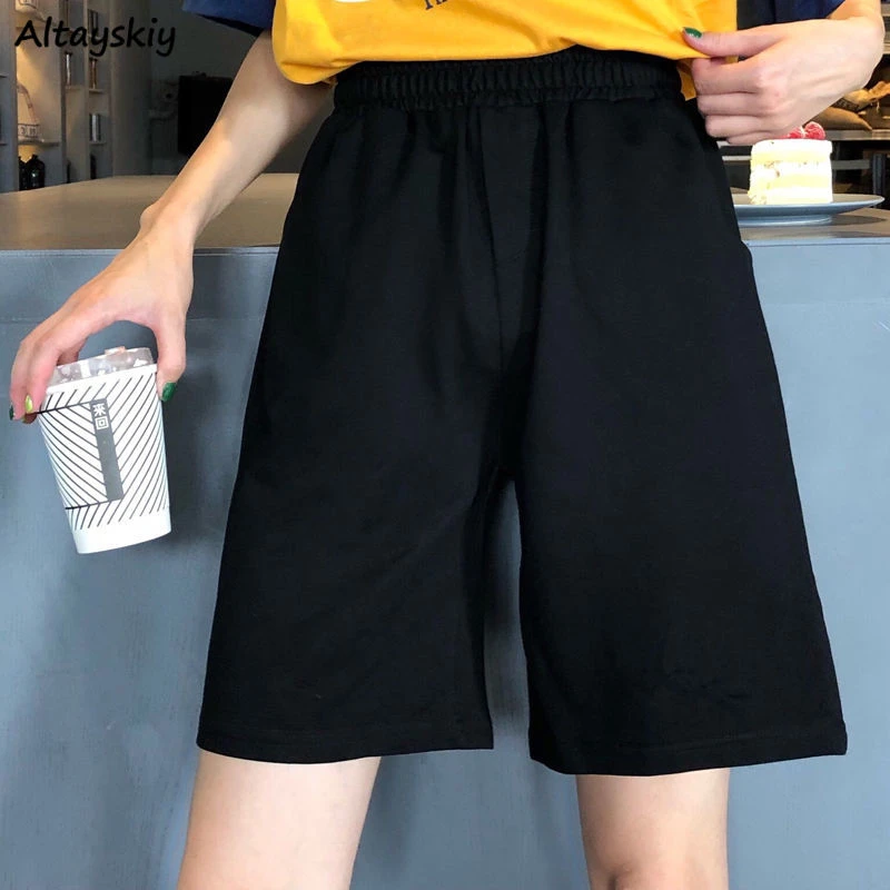 Shorts Womens Paar Hoge Taille Knielengte Alle Match Bf Rechte Leisure  Zwarte Retro Sweatpant Student Vrouwen 2020 Losse unisex|Shorts| -  AliExpress