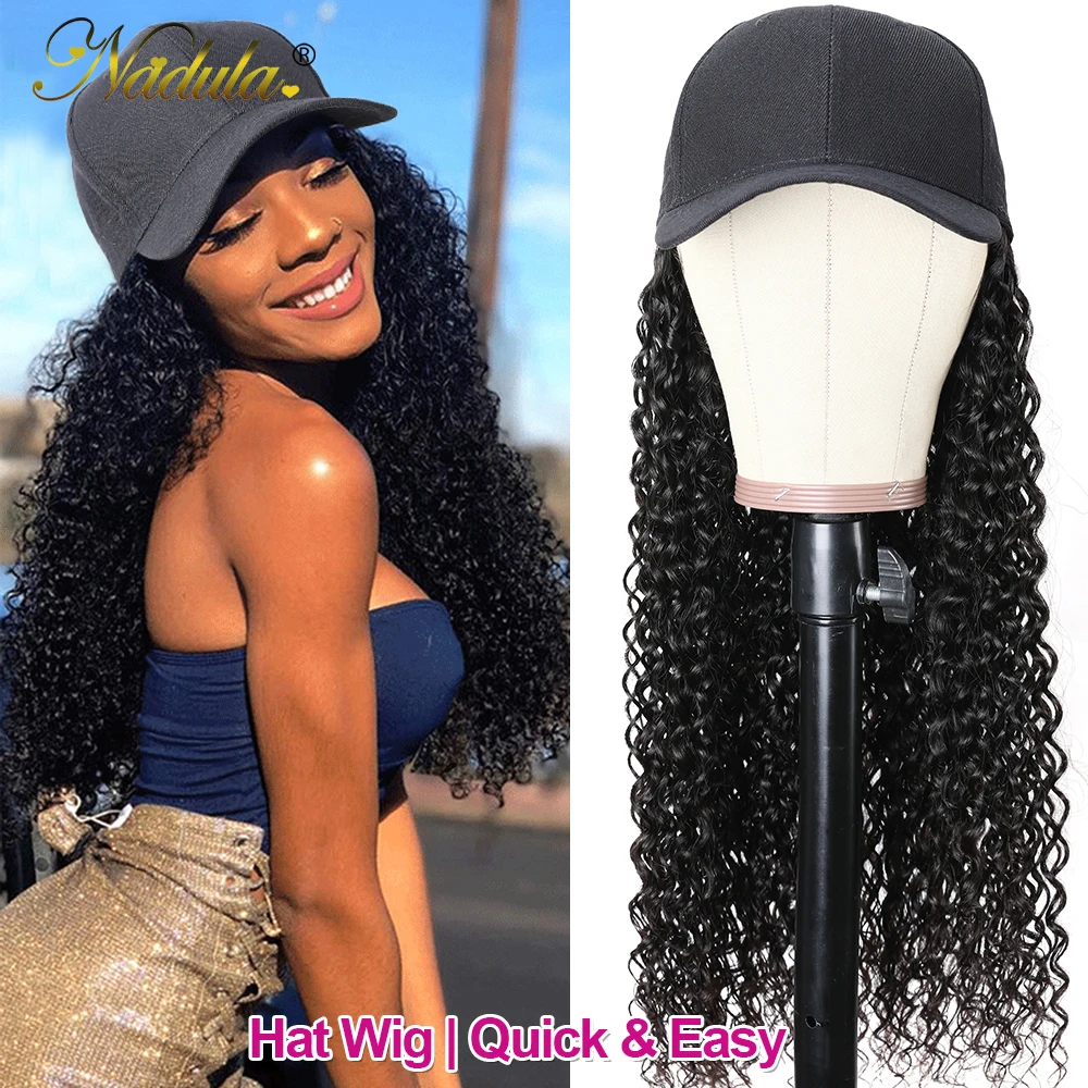 Quick & Easy Wig Hat 20inch Culry Hair Baseball Cap with a Wig Human