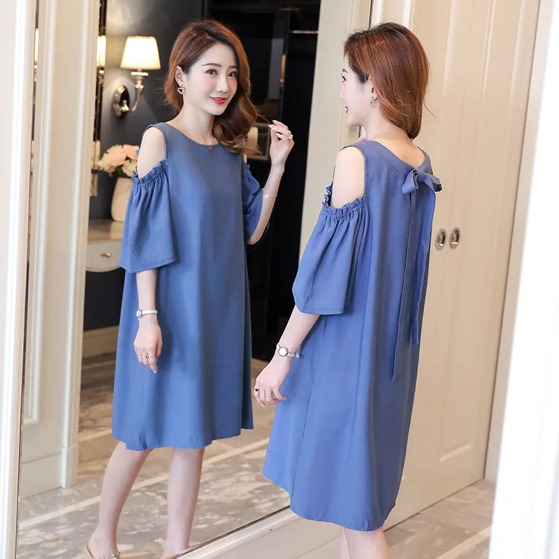 

9016 # Photo Shoot New Style Korean-style Fashion Fold-down Collar off-Shoulder Pregnant Women Dress