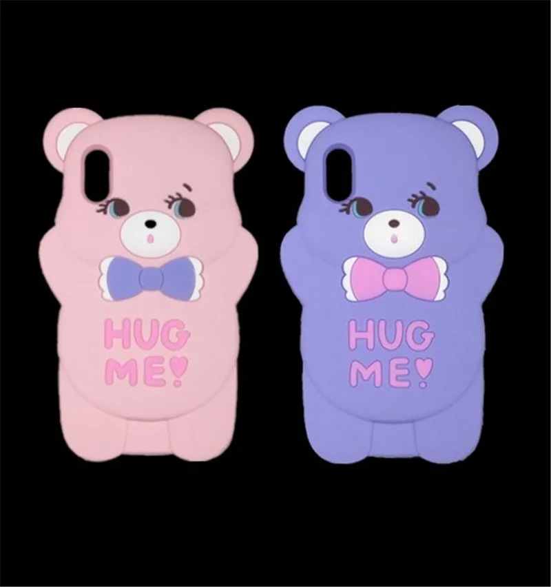 3D мультфильм Kawaii бабочка галстук Медведь мягкий силикон чехол для iPhone X XR XS Max 6 6s 7 8