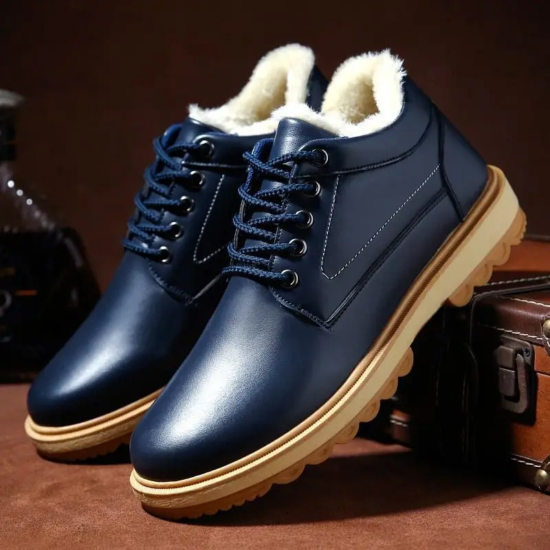 Winter Leather Men's Boots Thick Leather Warm Ankle Boots Work 2021 New Men's Shoes Waterproof Snow Boots Extra Large