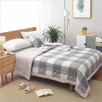 

Stripe Plaid Summer Washed Cotton Air-conditioning Quilt Soft Breathable Blanket Thin Comforter King Queen Bed Cover
