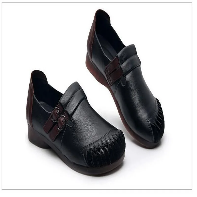 Spring Flat Shoes Woman Retro Flats Women Casual Shoes Genuine Leather Soft Bottom Fashion Ladies Leather Shoes Size 41