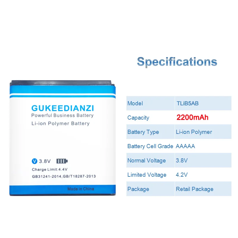 Запасная батарея для мобильного телефона GUKEEDIANZI TLiB5AB 2200 мАч Alcatel One Touch 6010 6010D 916 991 TCL