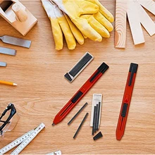 

Solid Carpenter Pencil Set With 6 Refill Leads Built-in Sharpener, Deep Hole Mechanical Pencil Marker Marking Tool