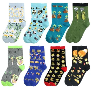 

Women Socks Funny Cute Cartoon Cat Smiley Wine Novelty Happy Cotton Socks Colorful Creative Stocking Fashion Harajuku Street Sox