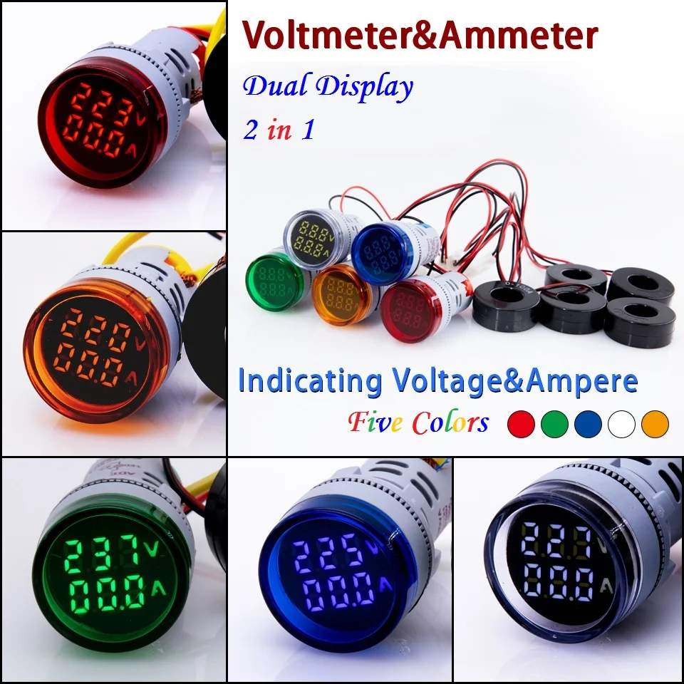 2in122mmroundMiniDigitalVoltmeterAC50500V0100AAmpVoltmeter