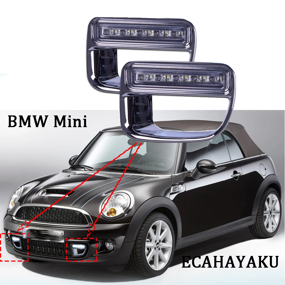 

ECAHAYAKU 1Pair 12v cars DRL Daytime Running Lights Daylight Car LED Fog head Lamp cover For BMW Mini 2012 2013 Car Accessories
