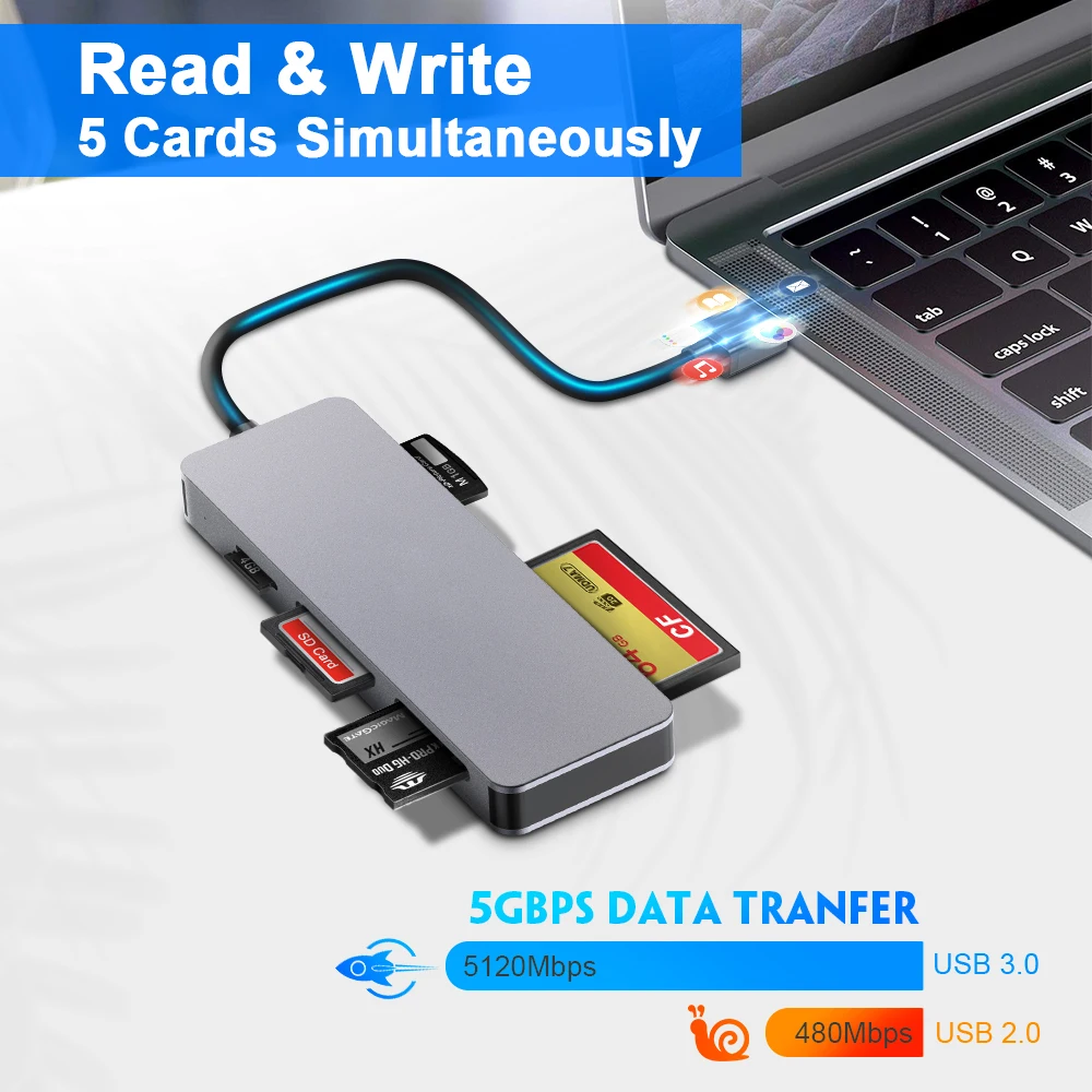 Rocketek считывание карт памяти с 5 картами usb 3,0 type c адаптер для micro SD/TF CF MS XD compact flash microsd компьютера