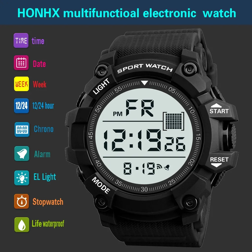 Relogio masculino, модные часы, водонепроницаемые, reloj hombre, для мужчин, для мальчика, lcd, цифровой секундомер, дата, часы, резиновые, спортивные, наручные часы* A