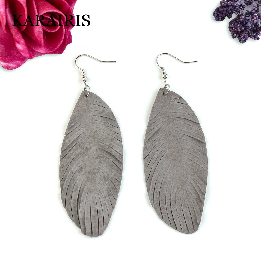 KARAIRIS pendientes de piel auténtica de cabra para mujer, aretes colgantes con borla grande, suaves y elegantes, joyería de moda|Pendientes con forma de gota| -