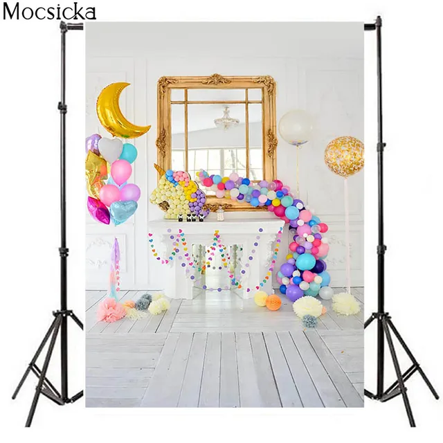 Girl Birthday Portrait Photography Backdrop Floral Cage Balloons Pink Newborn Baby Portrait Cake Smash Background Photo Studio style 7