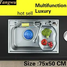 Квартира Высокое качество кухня один корыто раковина сделать блюда 304 нержавеющая сталь Роскошные Лидер продаж 750x500 мм