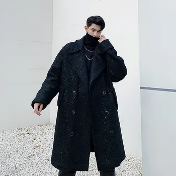 

Winter Thick Windbreaker Men's Warm Fashion Solid Color Casual V-neck Long Coat Man Streetwear Wild Loose British Style Jacket