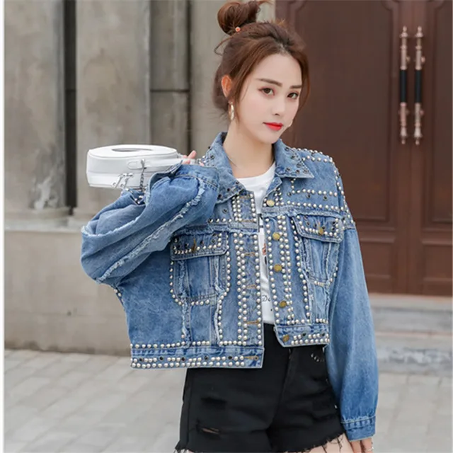 pearl studded denim jacket