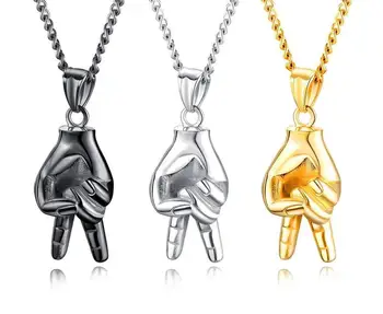 

Hip hop Victory Gesture Necklace Creative Individuality Titanium Steel Hip hop Pendant Jewelry