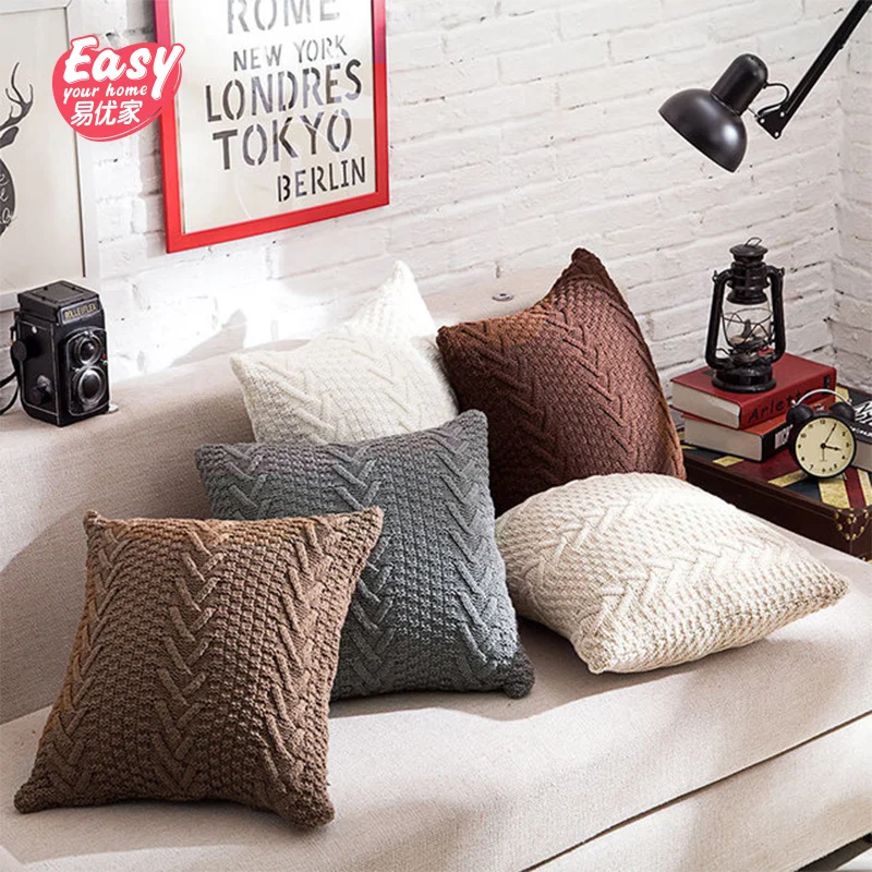 

Nordic V-Shaped Knitted Cushion Cover Twist Braiding Geometric Pillow Cover 45cm*45cm Acrylic Handmade Decorative Pillow Case
