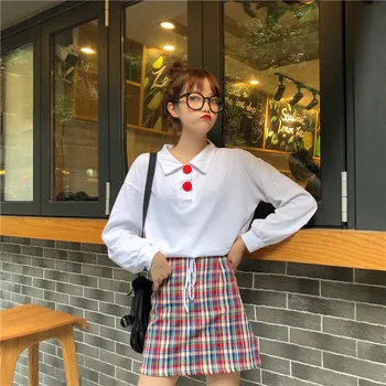 

Female Button Turn-Down Collar Long Sleeve Sweatshirts Women Short Pullovers Autumn Winter Casual Tops Sweatshirt