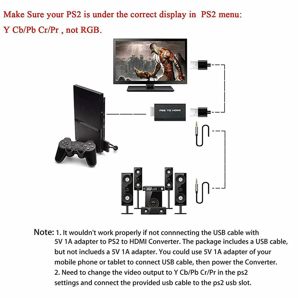 Для PS2 к HDMI аудио видео конвертер адаптер портативный AV кабель USB 5V вход TU