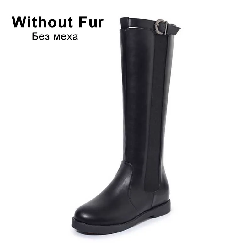 Taoffen Women Retro Knee High Boots Winter Fur Keep Warm Motorcycle Boots Punk Sexy Brand Shoes Women Footwear Size 32-43 - Цвет: black1 without fur